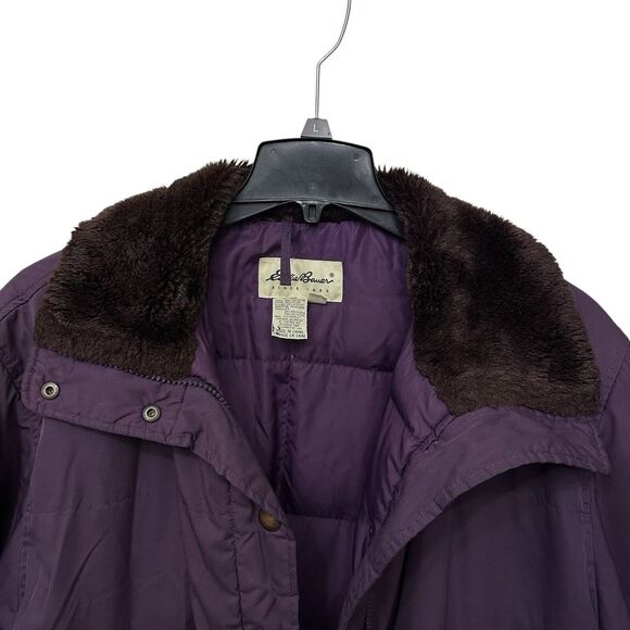 VTG Eddie Bauer Goose Down Fur Collar Women's Trench Coat Parka Size XL Purple‎ - Picture 2 of 14
